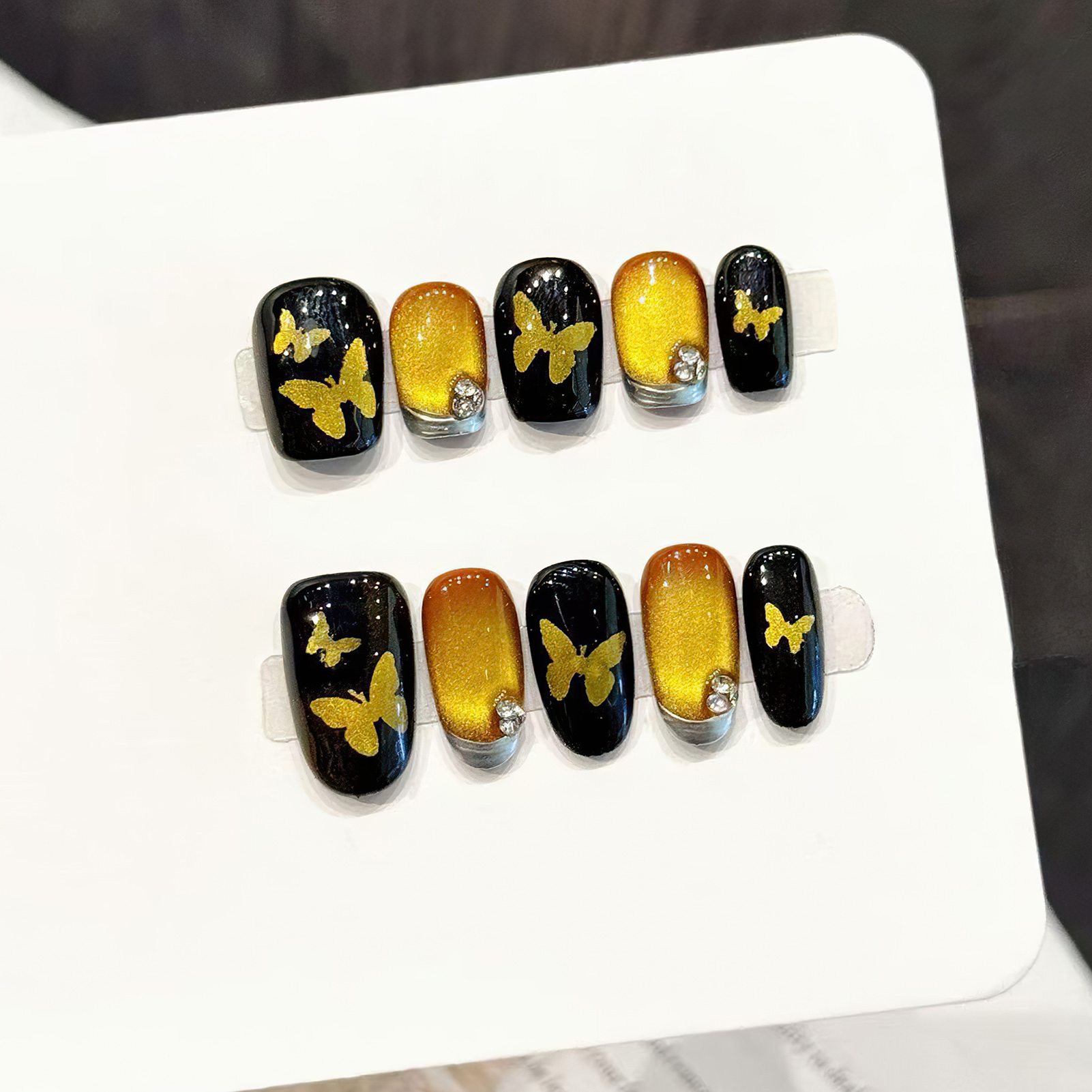 Nail Art Eye Cat - 10Pcs Hand-made alse Nails with Gold