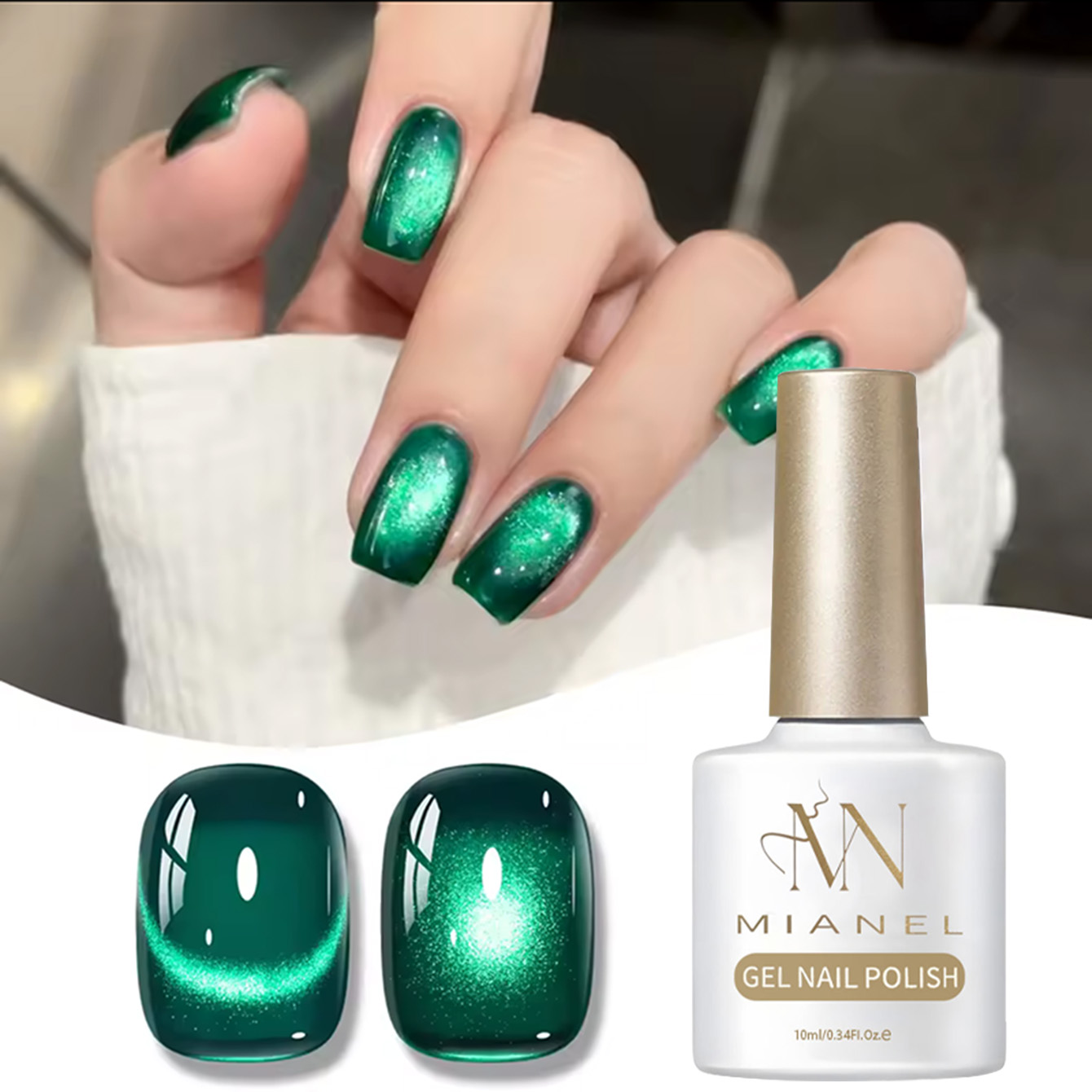Nail Art Emerald Green - MIANEL 10ML Emerald Cat Eye Gel