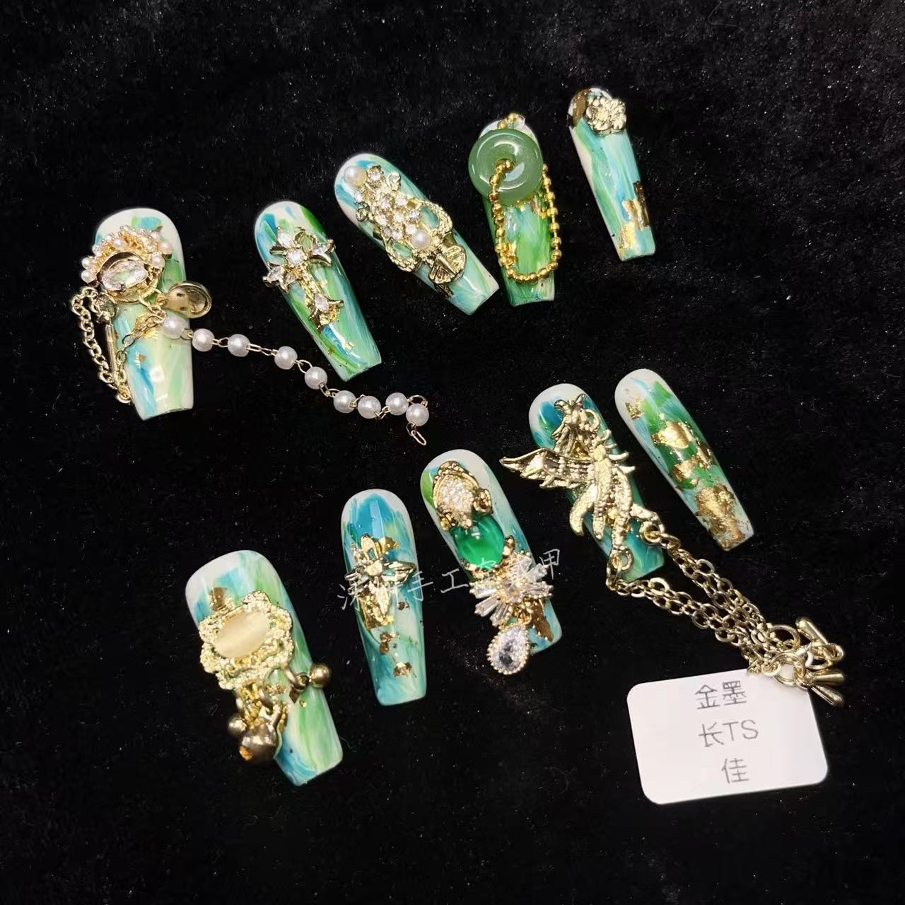 Nail Art Emerald Green - Luxury Emerald Green Press On Nails