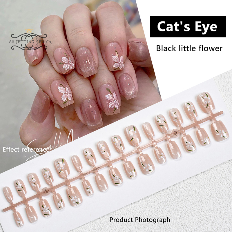 Nail Art Cat Eye Simple - 30Pcs False Nails Flower Design Wearable