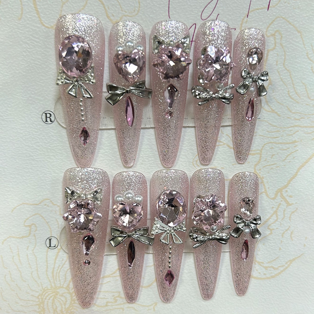 Nail Art Eye Cat - Luxury Pink Cat Eye Glitter Stiletto