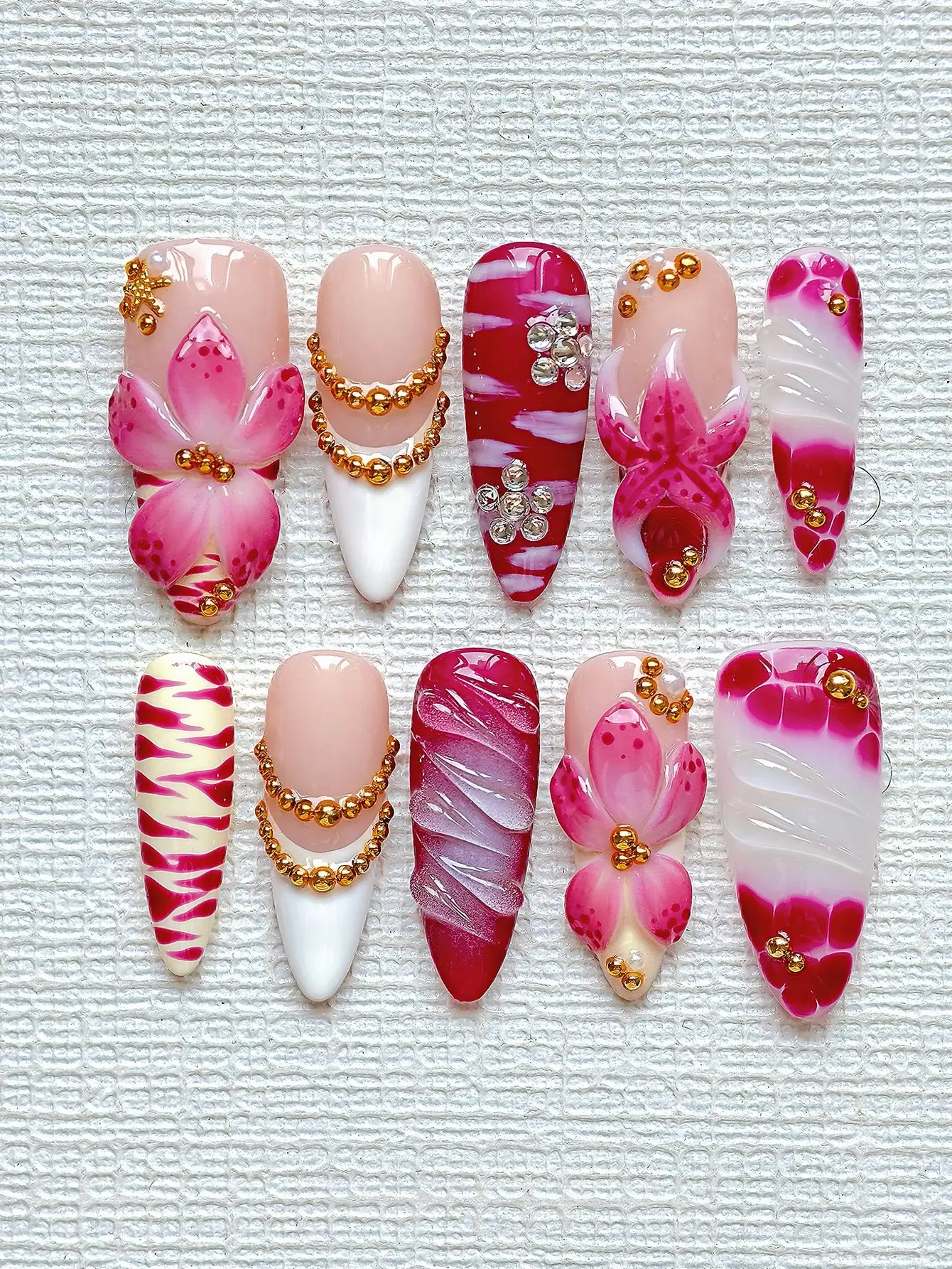 Nail Art Ombre - 10pcs Y2K Elegant Almond-Shaped Long Nail