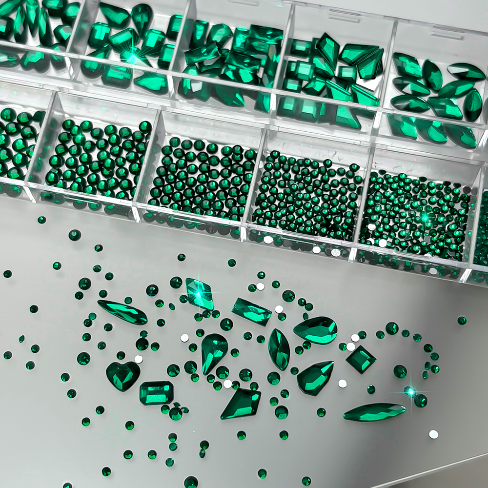 Nail Art Emerald Green - 12Grids 3D Mixed Shapes Emerald Green