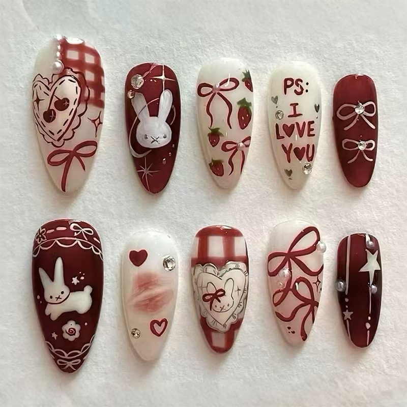 Nail Art Love - 24pcs Cute Little Rabbit Strawberry Bow