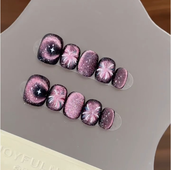 10Pcs Purple Short Round Head  – обзор и цена Nail Art Cat Eye Simple