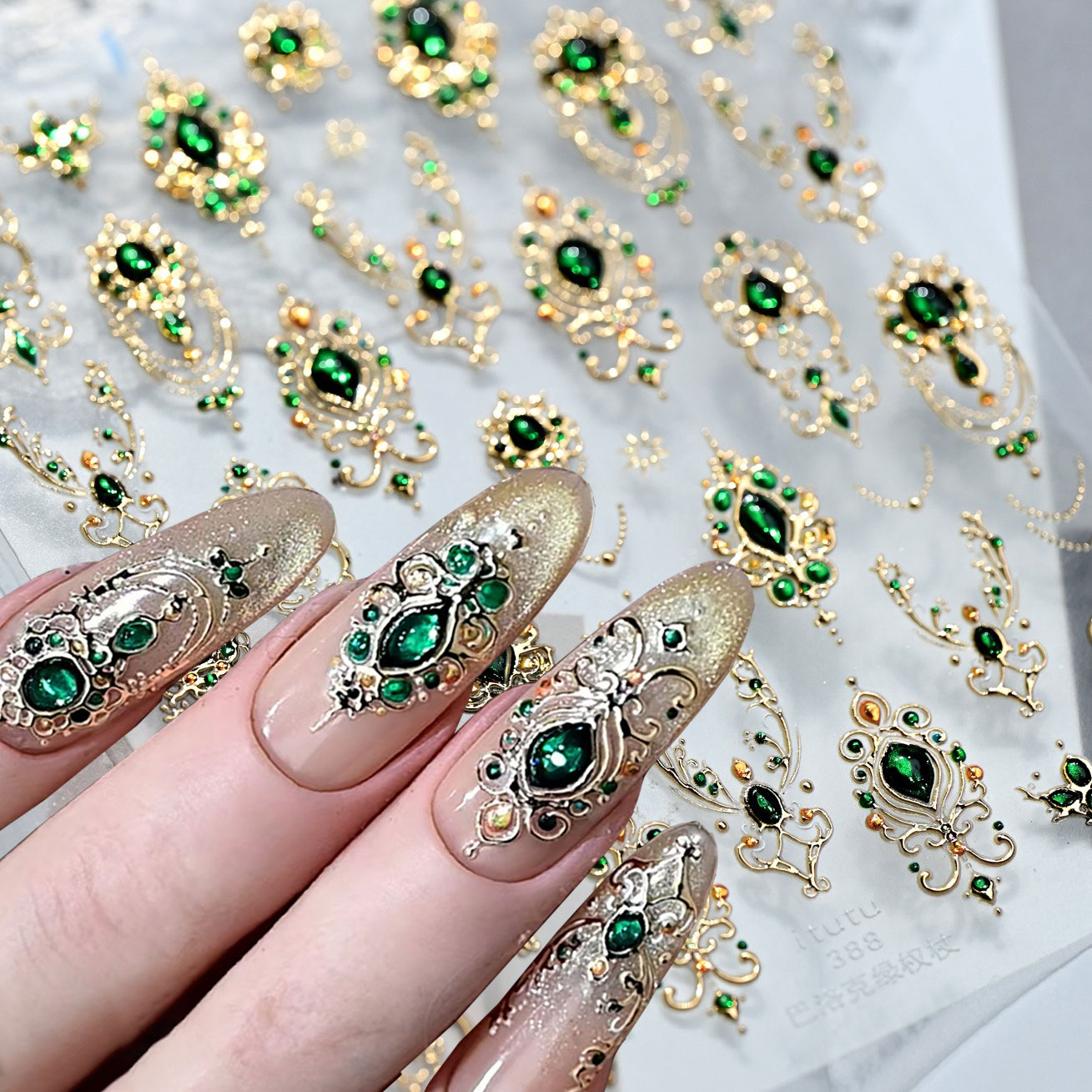 5D Embossed Emerald Gemstones  – обзор и цена Nail Art Emerald Green