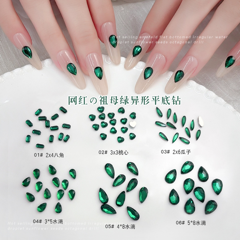 50PCS Dark Green Flat Back 3D  – обзор и цена Nail Art Emerald Green