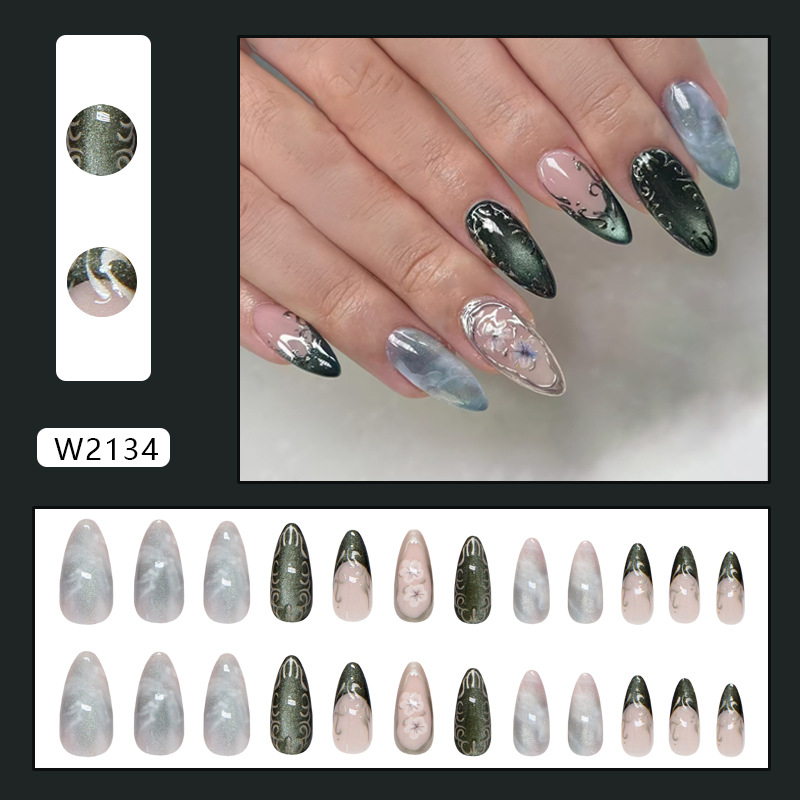 24PCS Aurora Dark Green Cat Ey – обзор и цена Nail Art Cat Eye Simple