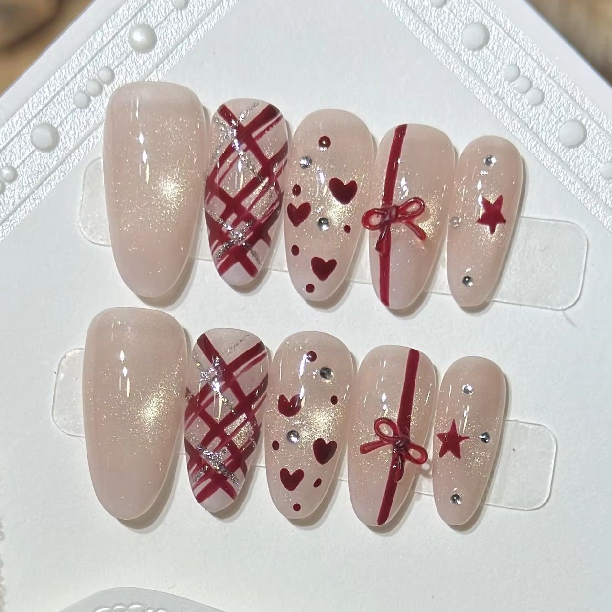 10Pcs Pink Sweet French Almond – обзор и цена Nail Art Cat Eye Simple