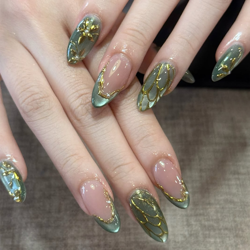 24pcs Green Cat Eye Fake Nails – обзор и цена Nail Art Eye Cat