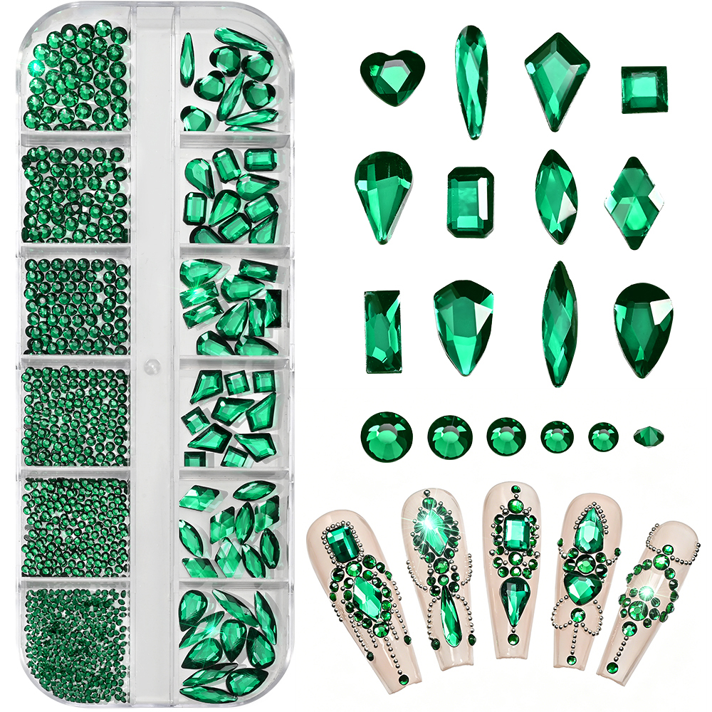 12Grids 3D Mixed Shapes Emeral – обзор и цена Nail Art Emerald Green