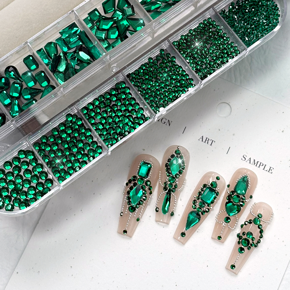 12Grids 3D Mixed Shapes Emeral – обзор и цена Nail Art Emerald Green